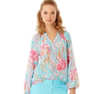 Lilly Pulitzer Elsa Jellies Be Jammin 100% Silk Blouse